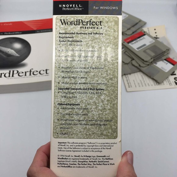 Novell Word Perfect Perfect Office Processor V‎ 6.1 For Windows 3.5 floppy disks - Picture 6 of 8
